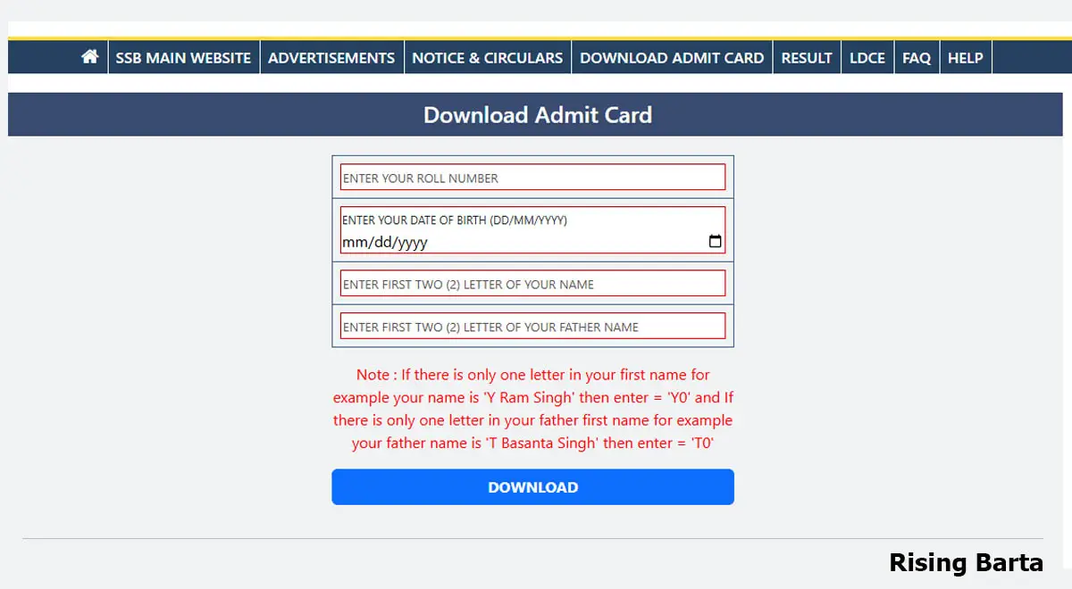 SSB Constable Admit Card 2026